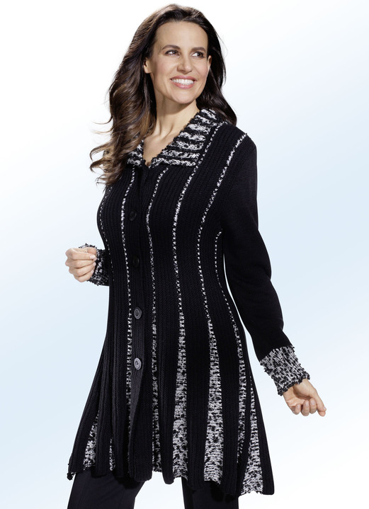 - Long-Strickjacke in Garnmix, in Größe 036 bis 050, in Farbe SCHWARZ-ECRU