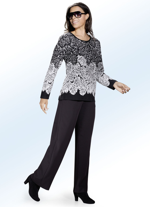 Langarm - Pullover aus weichem Material Ansicht 2 Langarm - Pullover aus weichem Material, in Größe 038 bis 052, in Farbe SCHWARZ-ECRU Ansicht 2