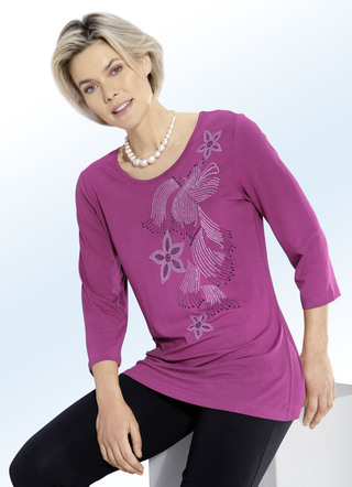 Shirt mit Strass- und Plättchenzier in 2 Farben