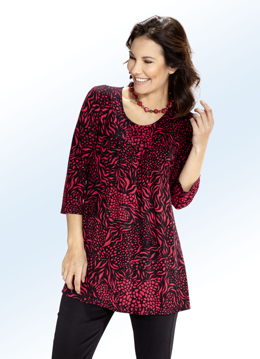 3/4-Arm - Longshirt mit Faltenlegung in 3 Farben 3/4-Arm - Longshirt mit Faltenlegung in 3 Farben, in Größe 038 bis 056, in Farbe SCHWARZ-ROT
