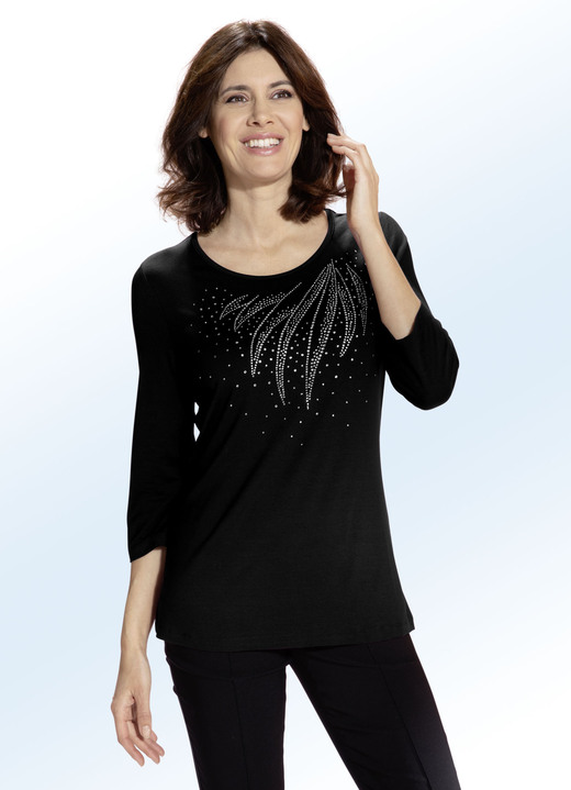 34-Arm - Shirt mit schmückender Steinzier in 2 Farben 34-Arm - Shirt mit schmückender Steinzier in 2 Farben, in Größe 036 bis 054, in Farbe SCHWARZ
