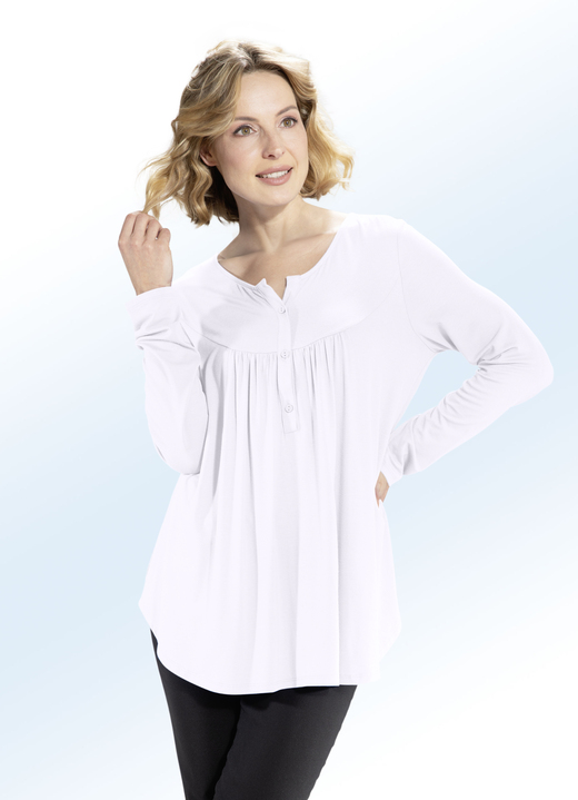 Blusen & Tuniken - Shirt-Tunika mit rundem Halsausschnitt, in Größe 036 bis 054, in Farbe WEISS Ansicht 1