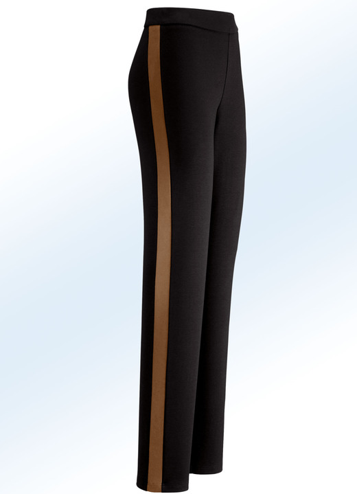 Hosen - Hose im angesagten Materialmix, in Größe 018 bis 245, in Farbe SCHWARZ-COGNAC Ansicht 1