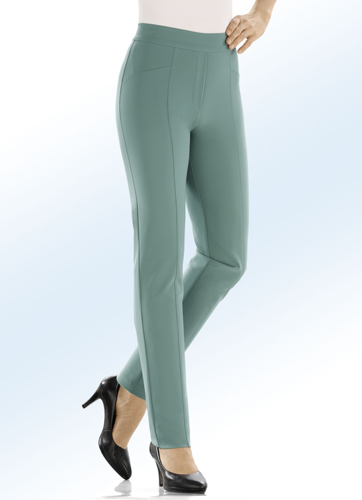 Hosen - Hose mit hübschen Ziersteppungen, in Größe 018 bis 054, in Farbe JADEGRÜN Ansicht 3