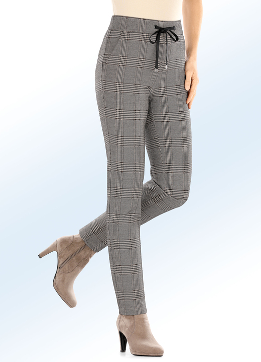 Hosen - Jerseyhose in aktuellen Karodessinierungen, in Größe 018 bis 056, in Farbe BRAUN-SCHWARZ Ansicht 3