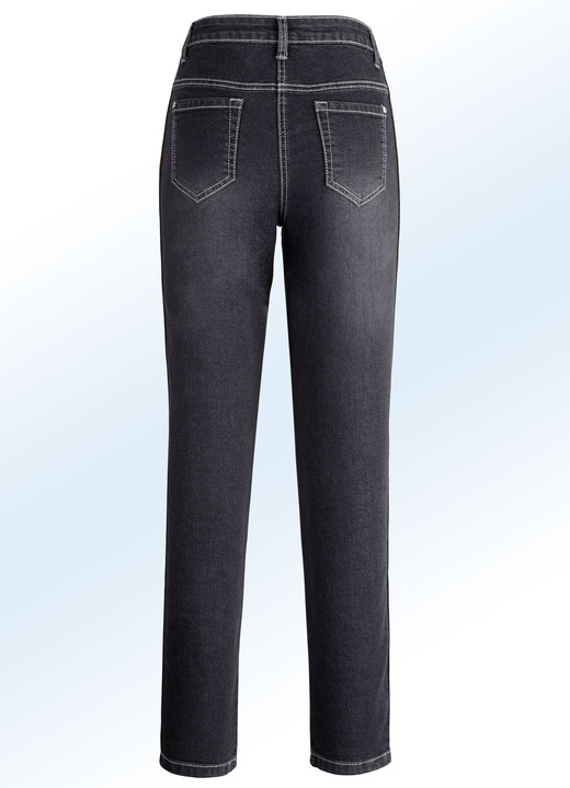 Hosen - Jeans mit effektvoll funkelndem Zierband, in Größe 017 bis 052, in Farbe SCHWARZ Ansicht 2