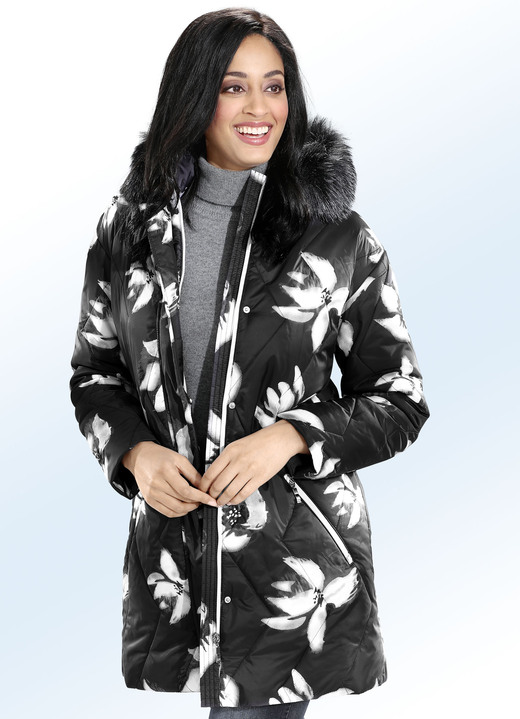 - Kurzmantel mit Blütendessin, in Größe 036 bis 054, in Farbe SCHWARZ-WEISS Ansicht 2