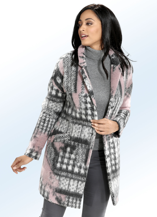 Jacken & Mäntel - Longjacke mit dekorativem Allover-Dessin, in Größe 018 bis 052, in Farbe ROSÉ-GRAU-ECRU