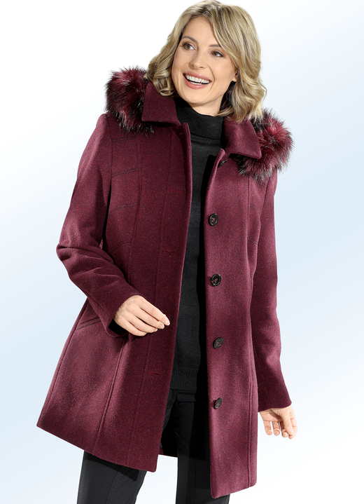 Wolljacken - Jacke mit abnehmbarer Kapuze, in Größe 038 bis 056, in Farbe WEINROT Ansicht 1
