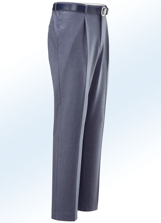 Hosen - Melierte Hose in 4 Farben mit Bundfalten Ansicht 2 Hosen - Melierte Hose in 4 Farben mit Bundfalten, in Größe 024 bis 062, in Farbe RAUCHBLAU Ansicht 2