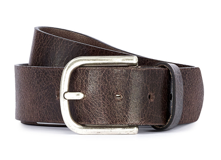 Gürtel - Klassischer Herren-Gürtel aus Leder, 4 cm breit, in Größe 090 bis 120, in Farbe DUNKELBRAUN Ansicht 1