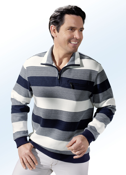 Sweatshirts - Troyer in 2 Farben, in Größe 046 bis 062, in Farbe WOLLWEISS-MARINE Ansicht 1