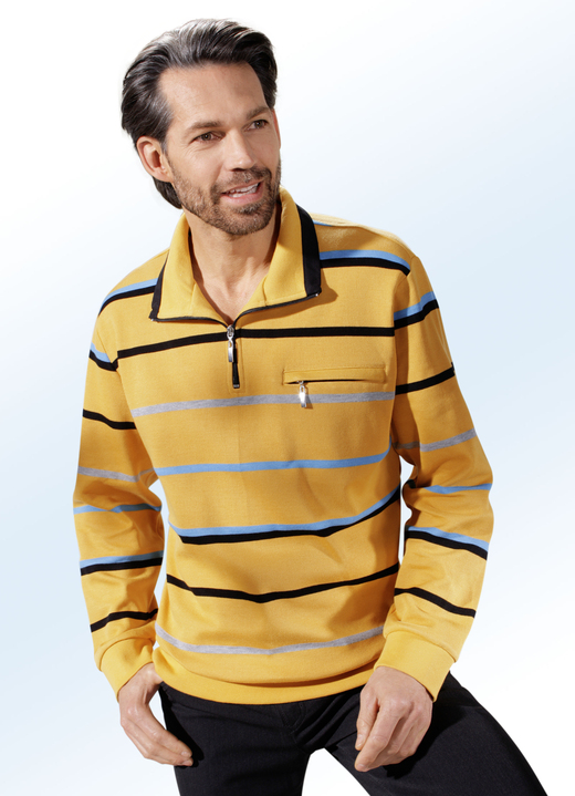 Sweatshirts - Troyer mit garngefärbtem Ringel-Dessin, in Größe 046 bis 062, in Farbe MAISGELB-BUNT