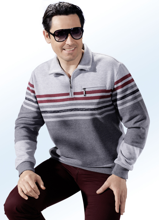 Sweatshirts - Troyer mit garngefärbtem Ringel-Dessin, in Größe 046 bis 062, in Farbe GRAU MELIERT