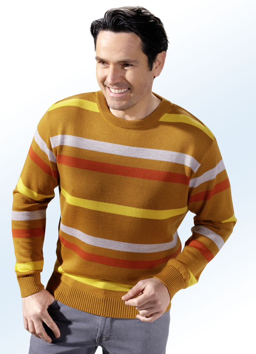 - Einzigartiger Pullover mit Rundhalsausschnitt, in Größe 046 bis 062, in Farbe ZIMT-GELB-SAND