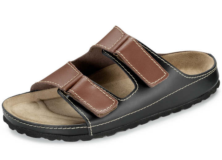 Sandalen & Pantoletten - GINO GALANTE, klassische Herren-Pantoletten, aus Leder, in Größe 040 bis 046, in Farbe GRAU-SCHWARZ Ansicht 2