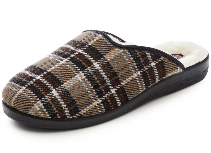 Hausschuhe - Zweierpack, gefütterte Herren-Hausschuhe, mit Wolle, in Größe 040 bis 046, in Farbe 1XBRAUN,1XBLAU Ansicht 2