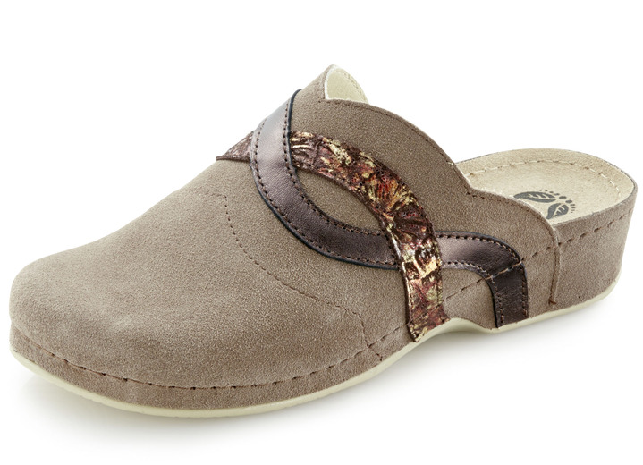Sandaletten & Pantoletten - Mubb Clog mit stilvollen Kontrast-Einsätzen, in Größe 037 bis 042, in Farbe TAUPE