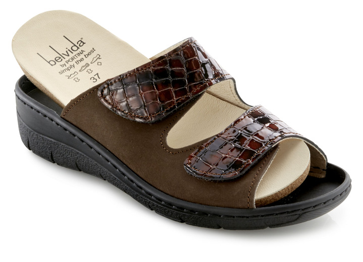 Sandaletten & Pantoletten - ELENA EDEN, bequeme Damen-Pantoletten, Weite H, mit herausnehmbarem Fußbett, in Größe 036 bis 042, in Farbe BRAUN-BORDEAUX Ansicht 2