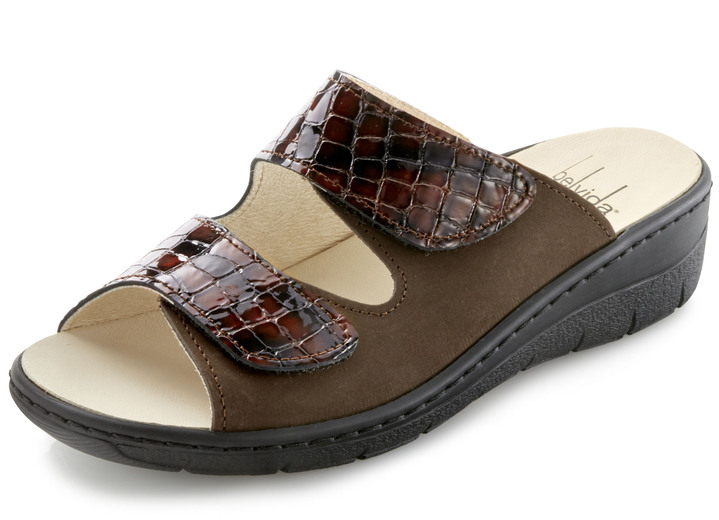 Schuhe - ELENA EDEN, bequeme Damen-Pantoletten, Weite H, mit herausnehmbarem Fußbett, in Größe 036 bis 042, in Farbe BRAUN-BORDEAUX Ansicht 1