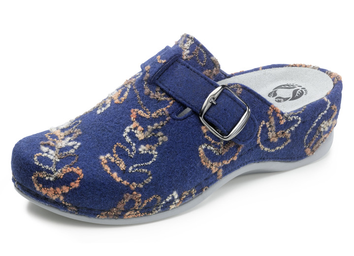 Hausschuhe - Mubb Pantoffel mit Stickmuster, in Größe 036 bis 042, in Farbe BLAU Ansicht 1