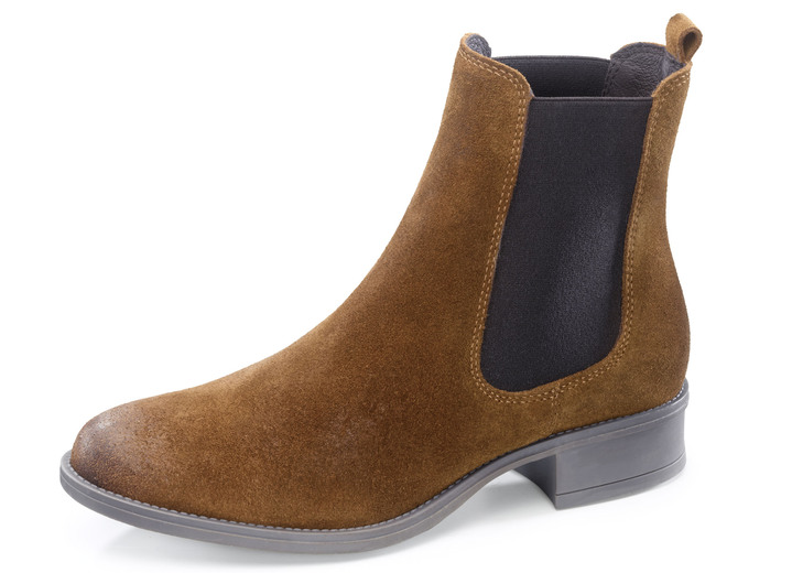 - Stiefeletten mit seitlichem Elastikeinsatz, in Größe 036 bis 041, in Farbe COGNAC