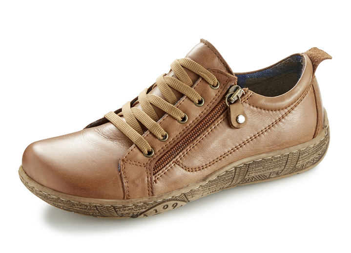 - Schnürschuh mit praktischem Seitenreißverschluss, in Größe 036 bis 042, in Farbe COGNAC Ansicht 1
