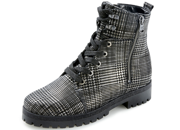 - Waldläufer Schnür-Stiefelette mit zartem Metallic-Schimmer, in Größe 3 1/2 bis 8, in Farbe SCHWARZ Ansicht 1