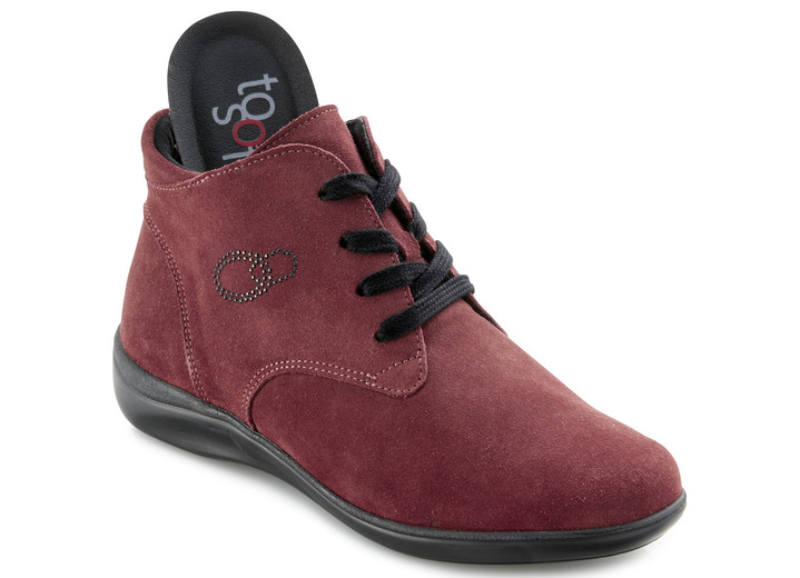 Damenschuhe - Schnür-Stiefelette mit dezenter Glitzer-Applikation, in Größe 036 bis 042, in Farbe BORDEAUX Ansicht 2