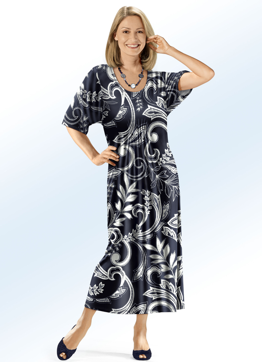 Homewear & Freizeitmode - Kaftan in Schlupfform, in Größe 038 bis 062, in Farbe NACHTBLAU-ECRU