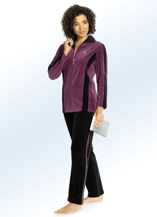 Freizeitanzüge - Hausanzug mit Strasssteinzier, in Größe 018 bis 052, in Farbe SMARAGD-MARINE Ansicht 2