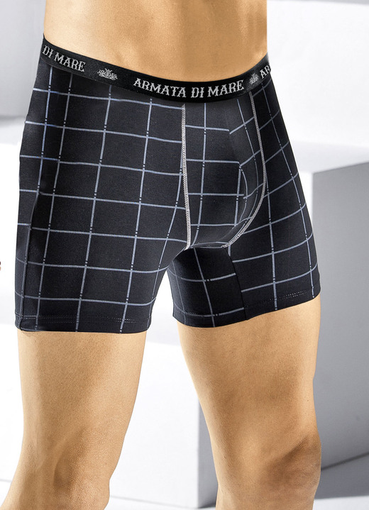 Pants & Boxershorts - Dreierpack Pants mit Karodessin und Elastikbund, in Größe 005 bis 011, in Farbe SCHWARZ-GRAU