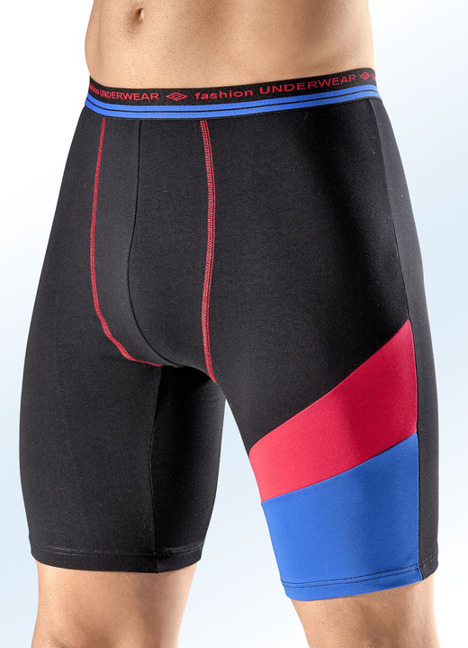 Pants & Boxershorts - Dreierpack Longpants mit farbigen Einsätzen, in Größe 007 bis 008, in Farbe 2X SCHWARZ-ROT-ROYALBLAU, 1X ROYALBLAU-ROT-SCHWARZ