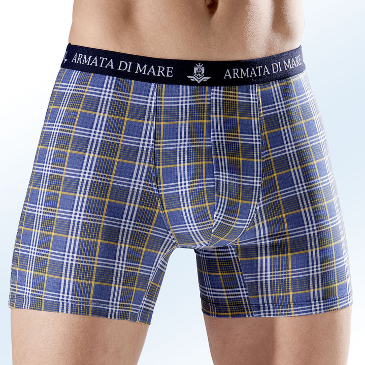 Pants & Boxershorts - Viererpack Pants mit Karodessin, in Größe 004 bis 006, in Farbe JEANSBLAU-GELB-WEISS