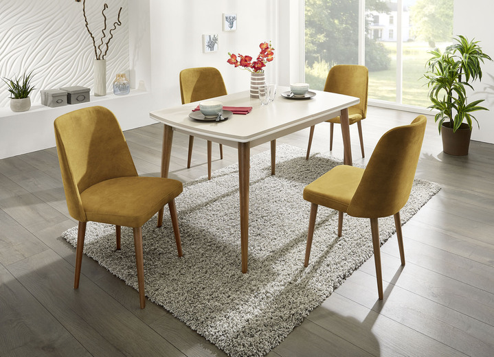 - Teilmassive Esszimmermöbel mit Beinen aus Buchenholz, in Farbe SAFRAN-NATUR, in Ausführung Essgruppe, 5-teilig Ansicht 2