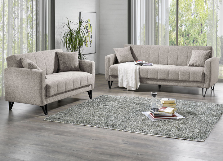 Polstergruppen - Moderne Polstermöbel mit Kippfunktion, in Farbe CREME, in Ausführung Dreisitzer Ansicht 1