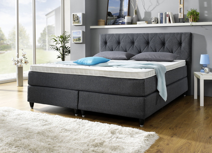 - Boxspringbett mit gepolstertem Kopfteil, in Farbe ANTHRAZIT