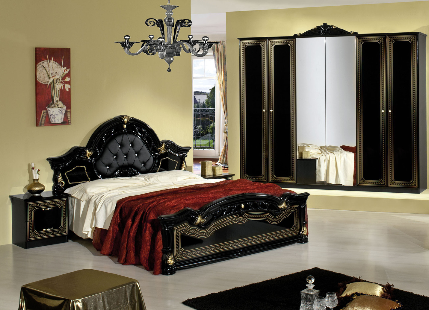 Schlafzimmer-Set, 4-teilig, mit Hochglanz-Oberfläche - Betten | BADER