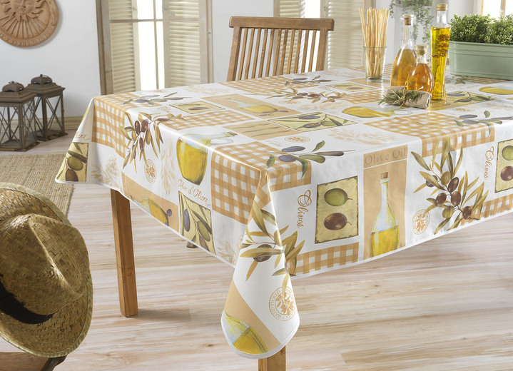 - Abwaschbare Wachstuch-Serie mit Oliven-Motiven, in Größe 180 (Tischdecke, 80/ 80 cm) bis 230 (2 Platzsets 34/ 47 cm), in Farbe BRAUN Ansicht 1