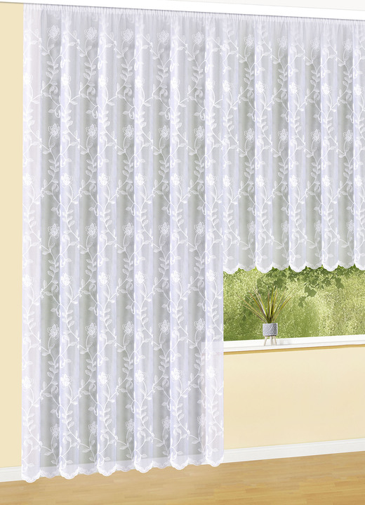 Klassisch - Store Blumenranke mit Universalschienenband, in Größe 136 (H100xB300 cm) bis 283 (H245xB300 cm), in Farbe WEISS Ansicht 1