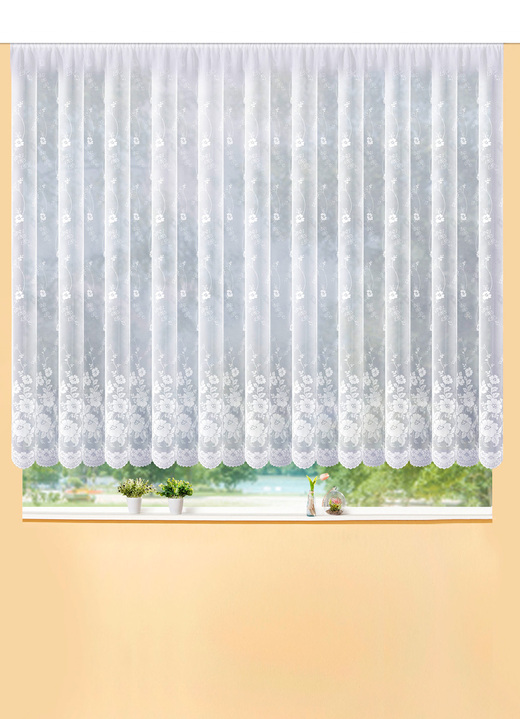 - Himmlischer Blumenfenster-Store, in Größe 140 (H120xB300 cm) bis 174 (H160xB600 cm), in Farbe WEISS Ansicht 2