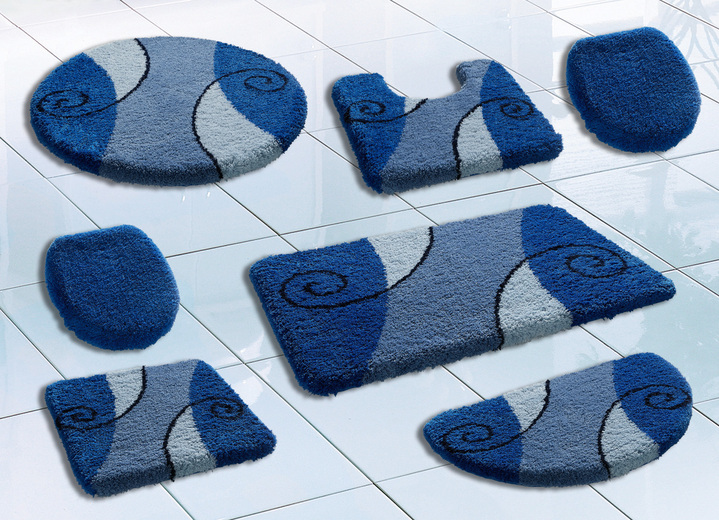 Badgarnituren - Badgarnitur mit rutschhemmender Latex-Rückseite, in Größe 100 (Vorleger halbrund, 50/ 80 cm) bis 110 (Hänge-WC-Garnitur, 2-teilig, 50/ 50 cm), in Farbe BLAU Ansicht 1