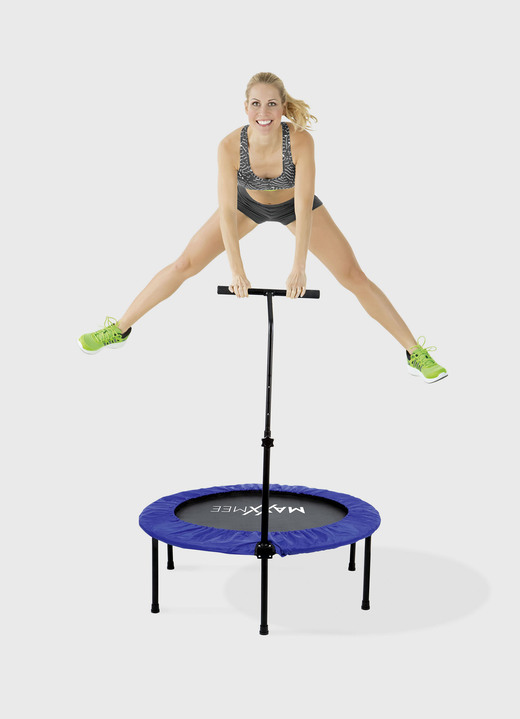 Fitness - Trampolin mit höhenverstellbarer Griffstange, in Farbe BLAU-SCHWARZ