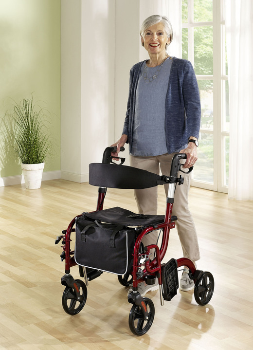 Rollatoren & Rollstühle - Rollator, auch als Rollstuhl nutzbar, in Farbe ROT Ansicht 2
