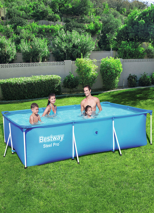 Garten - Rechteckiges Pool-Set, groß aus robustem TriTech-Material, in Farbe BLAU Ansicht 1