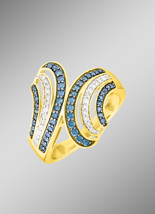 Ringe - Toller Damenring mit weißen und blauen Diamanten, in Farbe  Ansicht 1