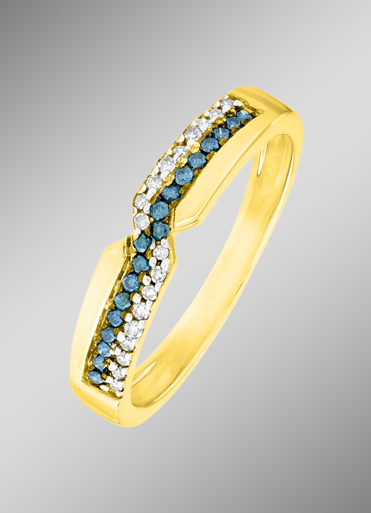 Ringe - Entzückender Damenring mit weißen und blauen Brillanten, in Größe 160 bis 220, in Farbe  Ansicht 1