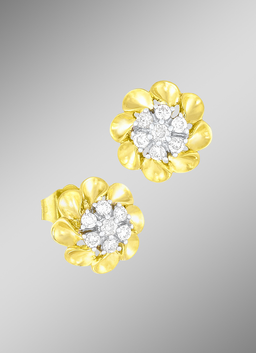 Ohrschmuck - Schicke Ohrstecker in Blütenform mit 14 Brillanten, in Farbe  Ansicht 1