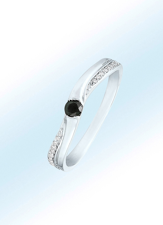 Ringe - Wundervoller Damenring mit Brillant und 16 schwarzen Diamanten, in Größe 160 bis 220, in Farbe