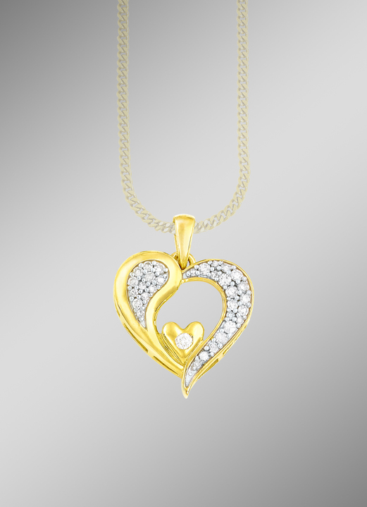 Anhänger - Romantischer Herz-Anhänger mit Diamanten, in Farbe  Ansicht 1